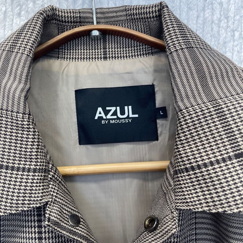 Azul by Moussy Black White Rayon Blend Long Sleeve Plaid Snap Jacket Size Large - Picture 2 of 10